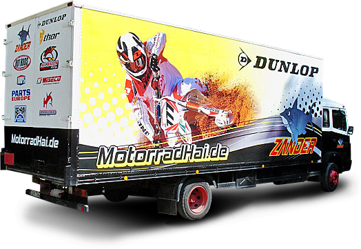 Motocross Beschriftung Transporter PKW Motorrad Hai Zander